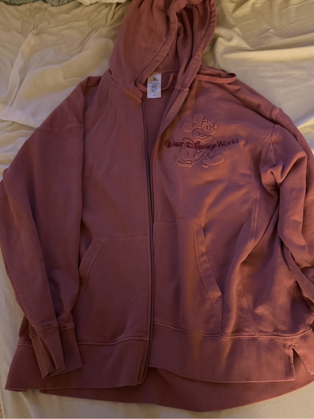 Disney Dusty Rose Zip-Up Hoodie with Embossed Mickey
